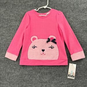 Kids Headquarters Girls Bear Applique Sweatshirt Size 5 Pink Bow Embroidered NWT